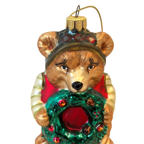 NEW Fitz & Floyd Glass Bear w/ Wreath Christmas Classics Lodge Ornament - Picture 3 of 14